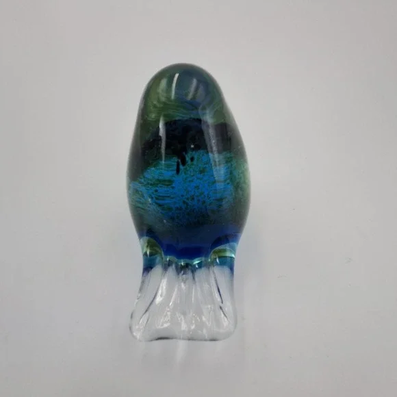 VTG Cobalt Blue Green Art Glass Bird Paperweight Figurine Hand Blown Solid 3" - Picture 6 of 12